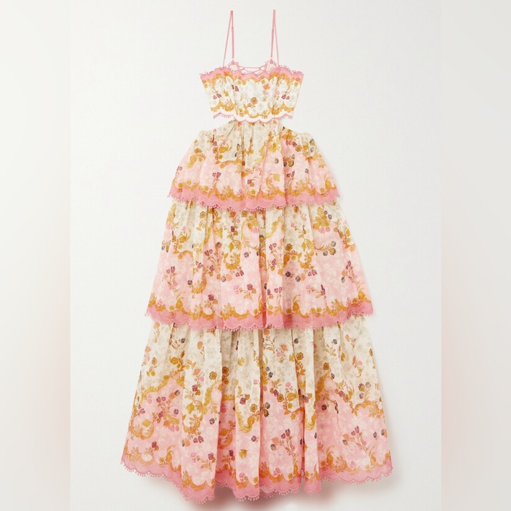 ZIMMERMANN Laurel Long
Multicolor Frill Dress W/ Floreal Print In Rose